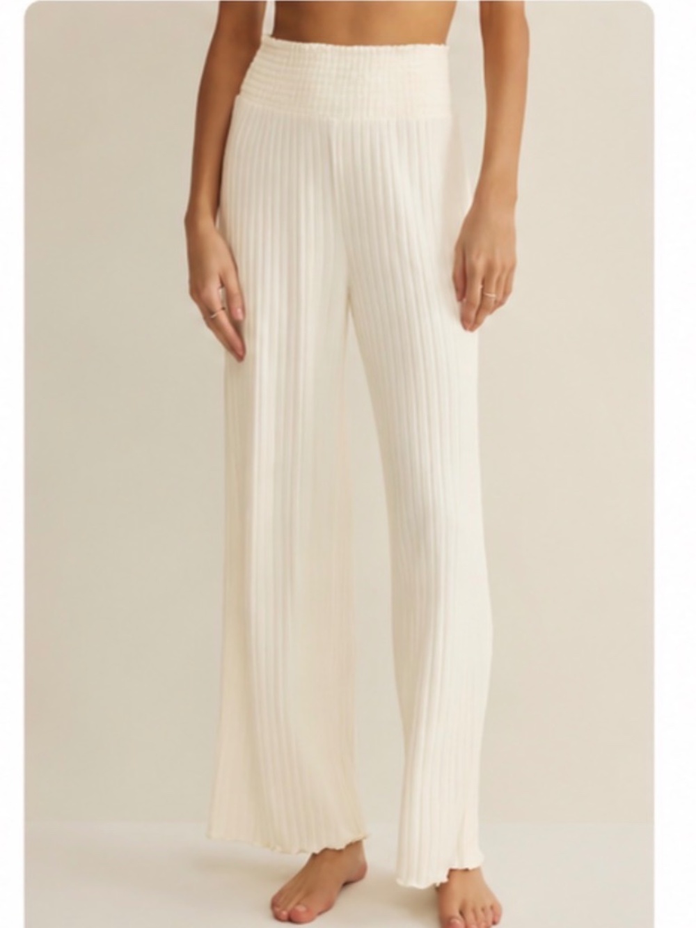NWOT Z Supply Dawn Smocked Silky Rib Pant Bone Ivory Wide Leg Pants S